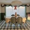 grey and white Victorian chequered vinyl dining room flooring
